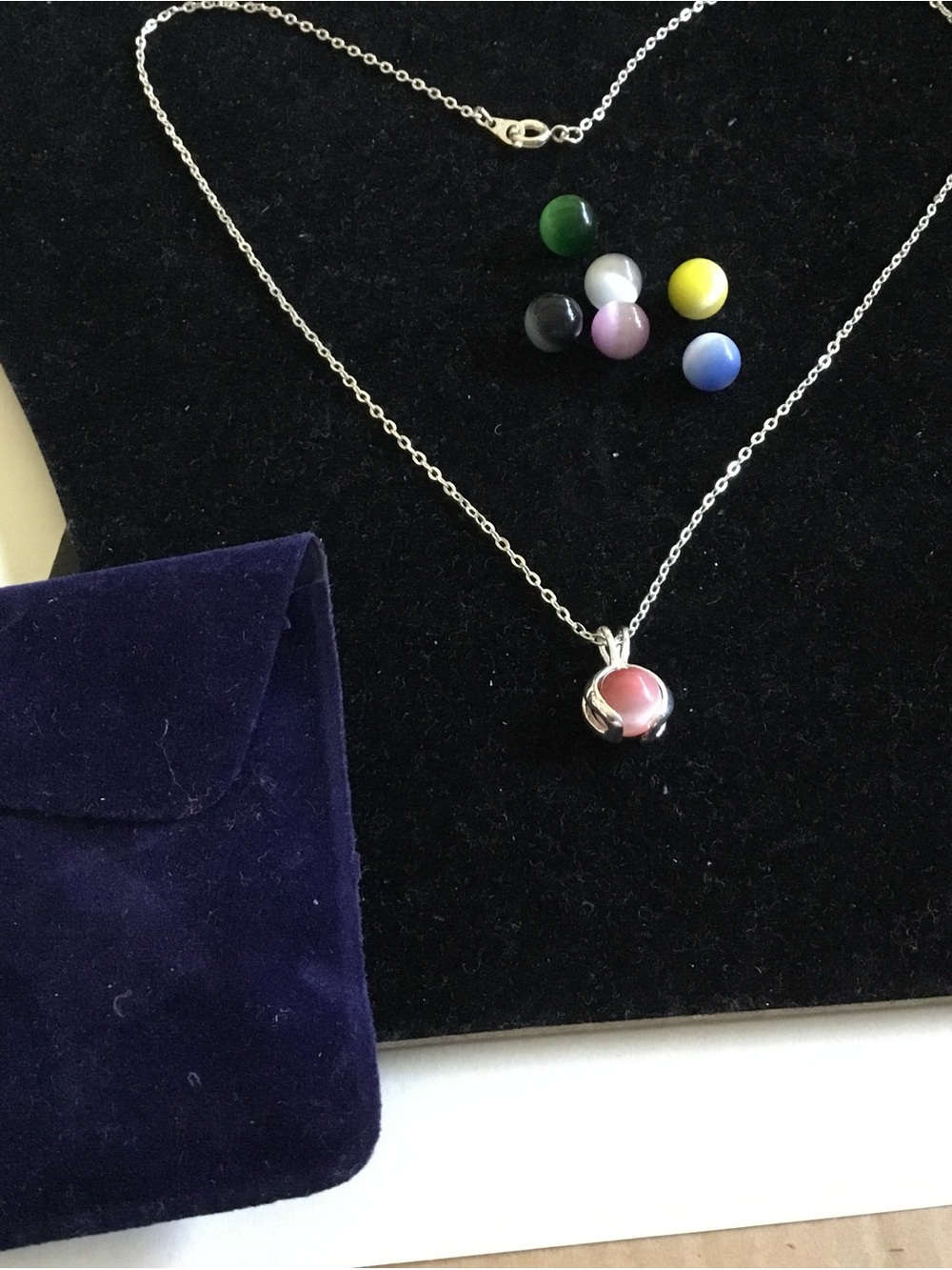 Interchangeable Pink Cat's Eye Pendant Necklace in Silver Tone